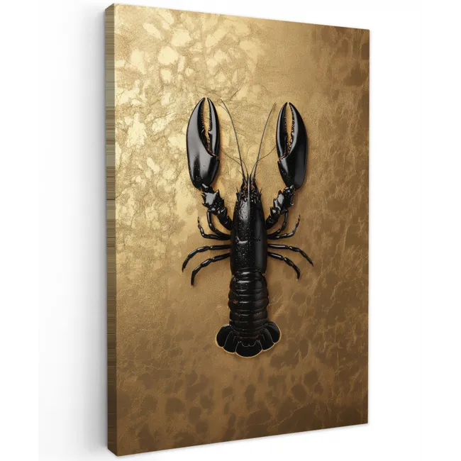 Kreeft - Zwart - Goud - Luxe Tuinposter op houten frame 2 cm dik klein -3d
