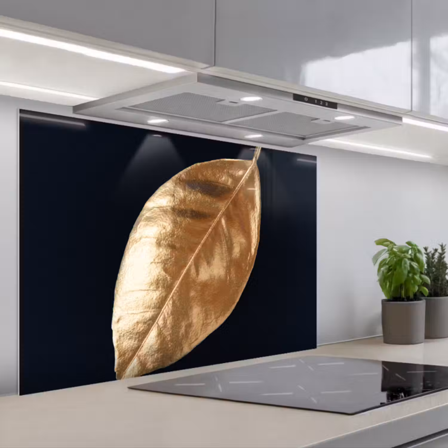 Spatscherm keuken - Bladeren - Black en gold - Luxe - Natuur - Planten
