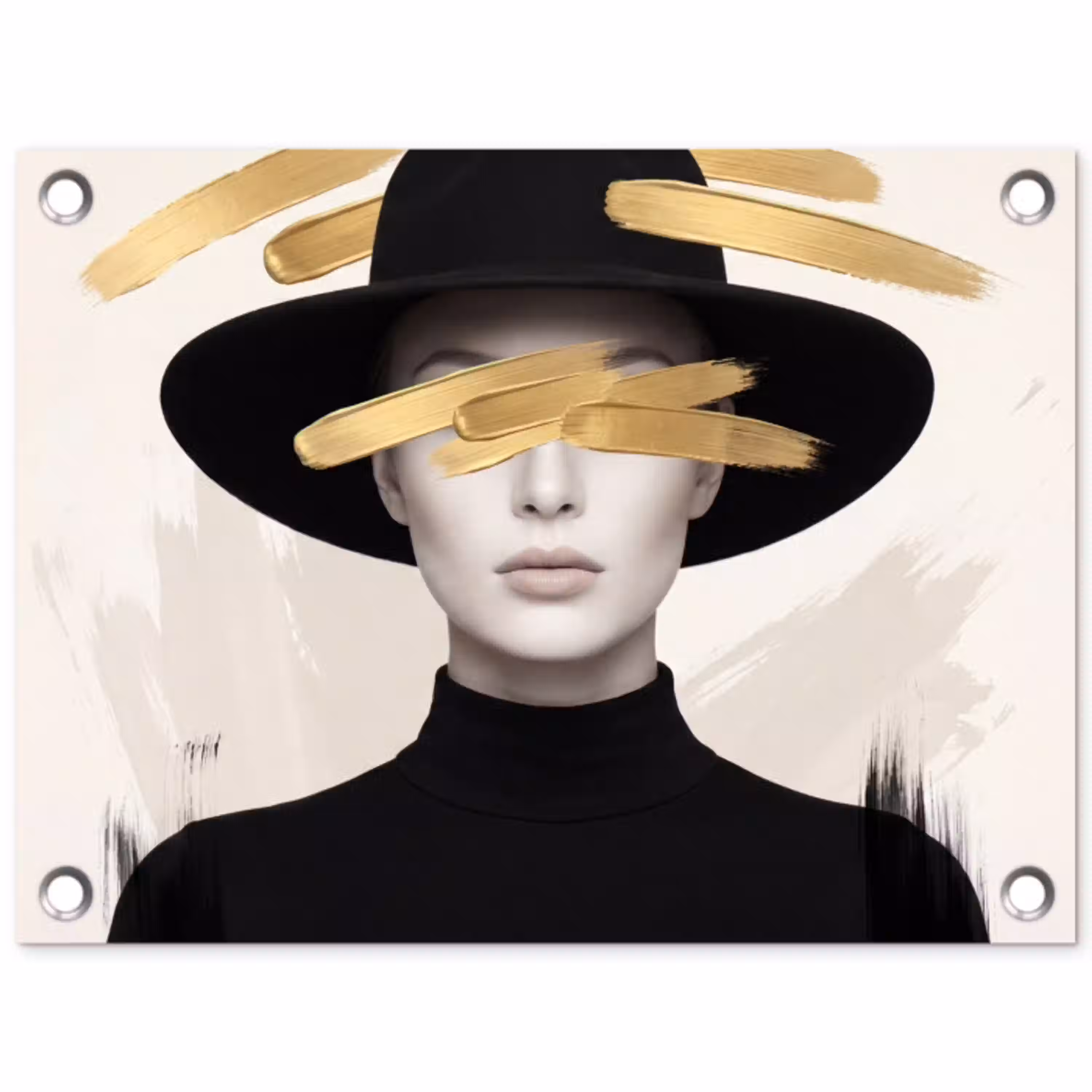 Vrouw - Portret - Modern - Goud - Kunst tuinposter los doek klein -3d