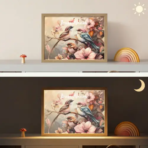 Vogels - Bloemen - Roze - Pastel Light Box met batterij (Wandlamp kind) middel -sfeer3_kind