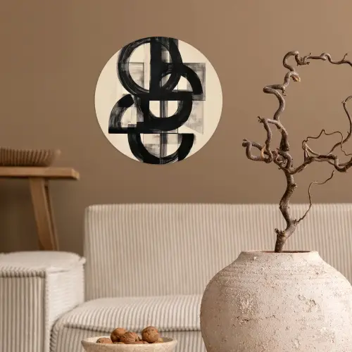 Cirkels - Lijnen - Vormen - Zwart Wandcirkel behangsticker klein -sfeer1