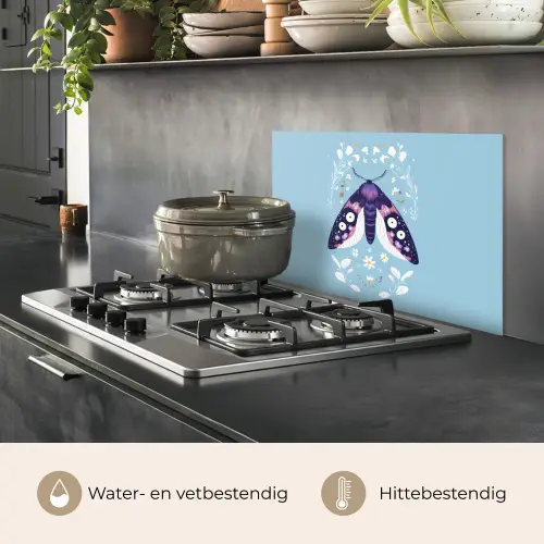 Bladeren - Wit - Vlinder - Insect keuken achterwand spatscherm klein -usp_NL
