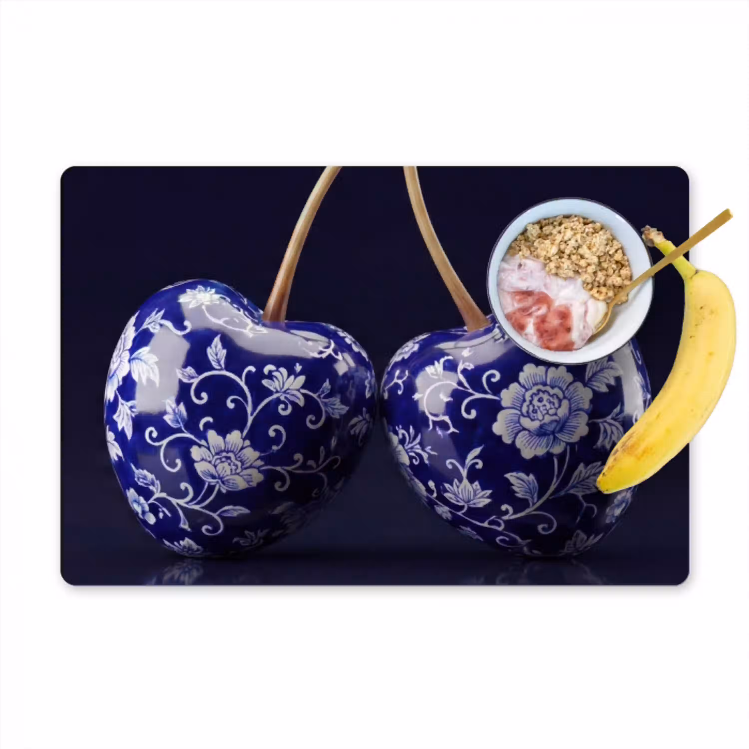 Porselein- Kersen - Delfts - Blauw Placemat vinyl groot -zzzproduct_Kitchenyeah-website