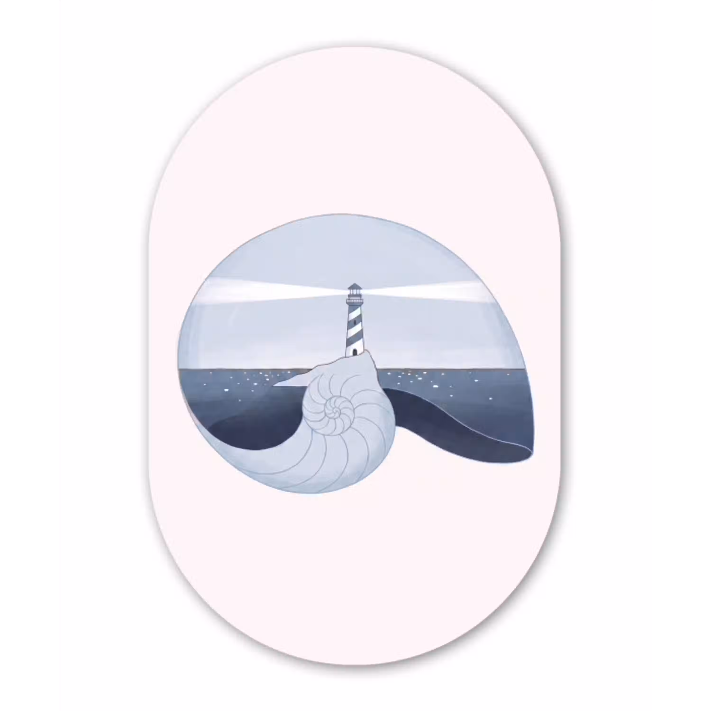 Vuurtoren - Zee - Schelp - Abstract - Blauw Wandcirkel Ovaal Forex klein -3d
