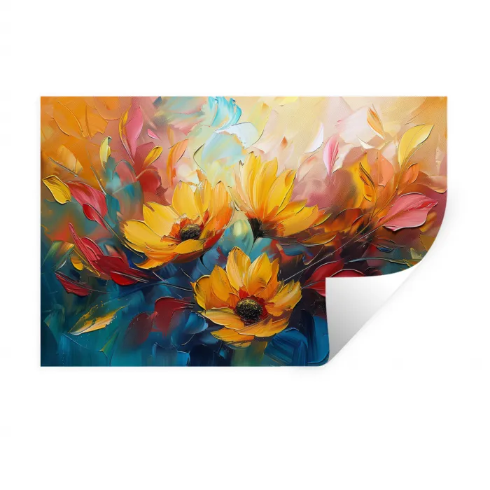 Bloemen - Dahlia - Kunst - Oranje - Watercolor Muursticker klein -3d