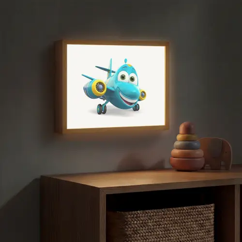 Vliegtuig - Blauw - Kinderen - Jongens Light Box met batterij (Wandlamp kind) middel -sfeer5_kind