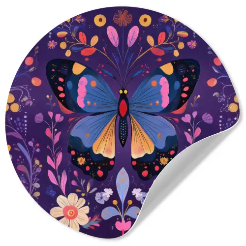 Sierlijk - Bloemen - Vlinder - Paars Wandcirkel behangsticker klein -3d