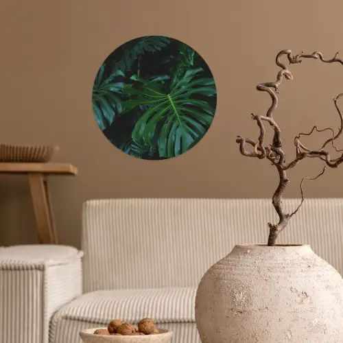 Monstera -  Inductie beschermer - Bladeren - Tropical - Afdekplaat voor kookplaat Wandcirkel behangsticker klein -sfeer1