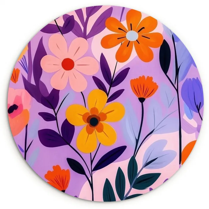 Bloemen - Kleurrijk - Bladeren Wandcirkel kunststof plaat 5mm dik klein -3d