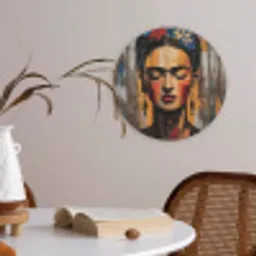 Portret - Vrouw - Bloemen Akoestische PET Vilt - Rond klein -sfeer3