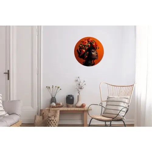 Vrouw - Chilipepers - Pepers - Bloemen Wandcirkel aluminium klein -woonkamer