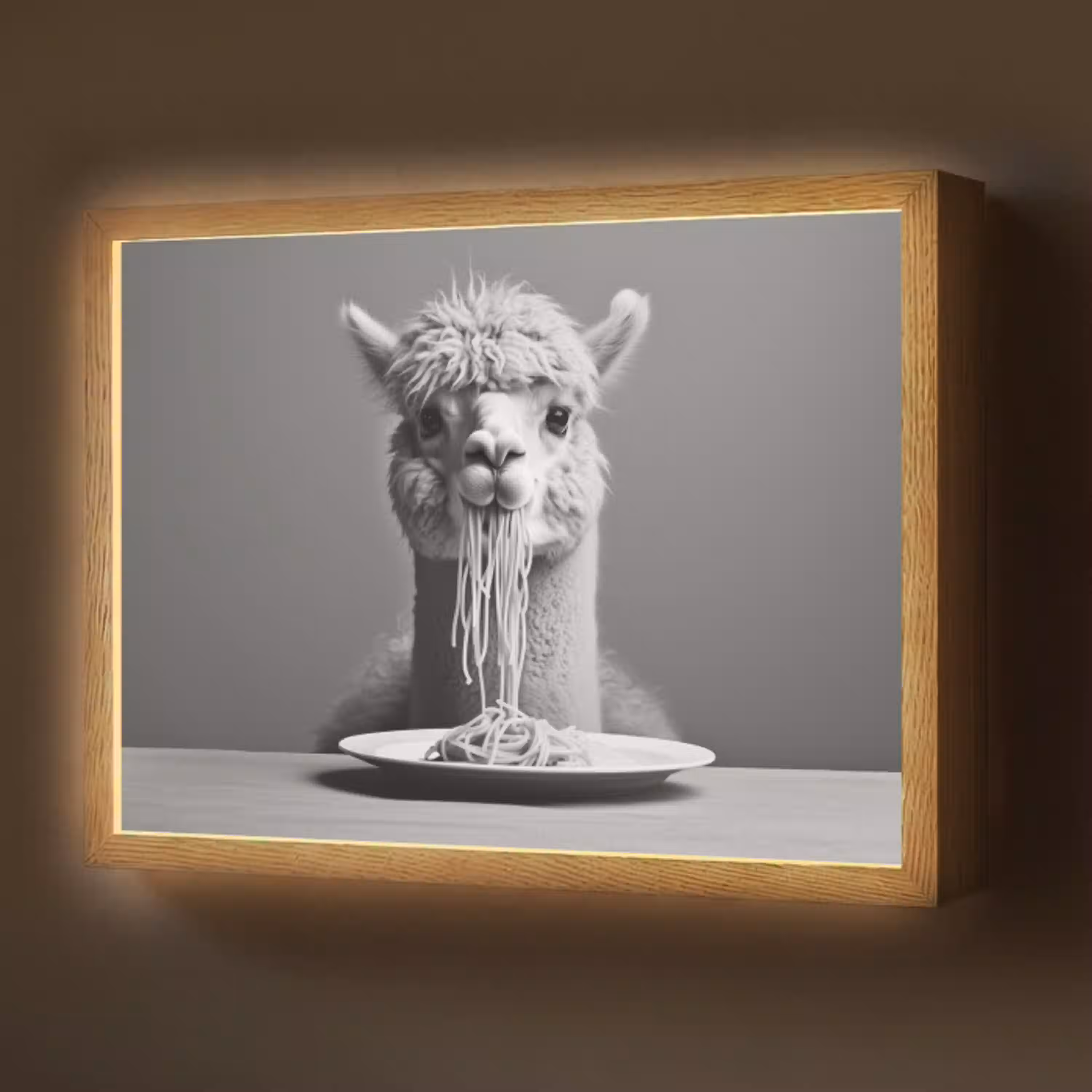 Alpaca - Pasta - Zwart - Wit - Grappig - Dieren Light Box met batterij (Wandlamp) middel -z3d_website