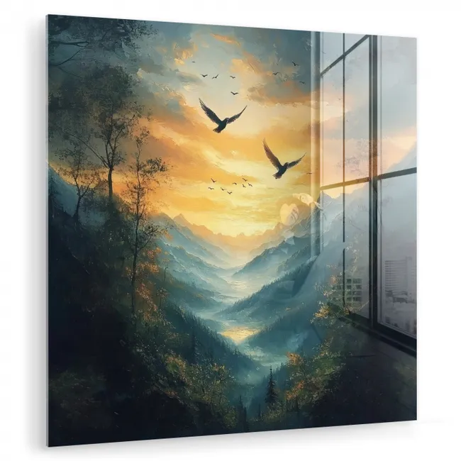 Vogels - Zon - Bomen - Groen plexiglas 5mm klein -zzzproduct_nieuw