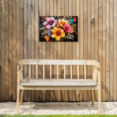 Bloemenpracht op Zwarte Achtergrond Tuinposter op houten frame 2 cm dik klein -sfeer4