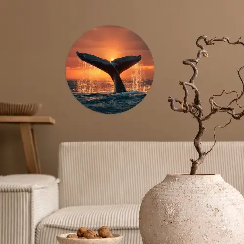 Walvis staart - Water - Zonsondergang Wandcirkel behangsticker klein -sfeer1