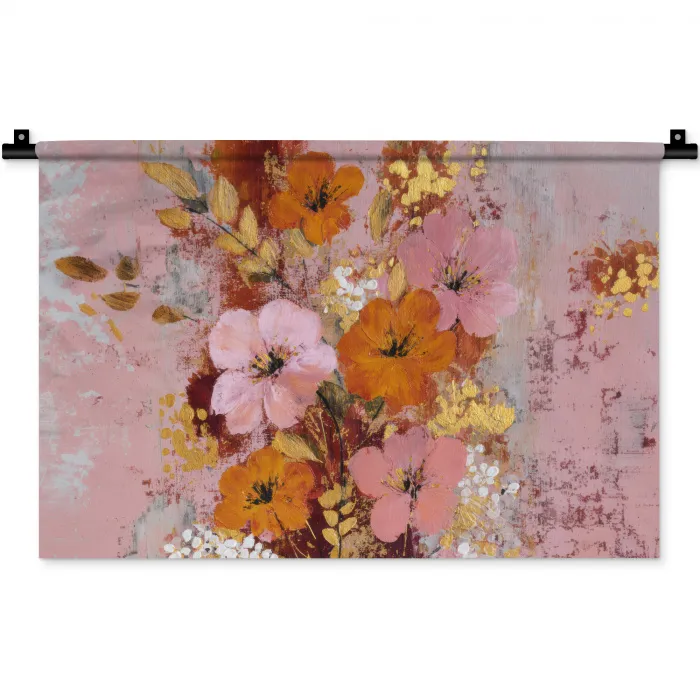 Schilderij - Bloemen - Rustiek - Roze Wandkleed katoen klein -zz3d