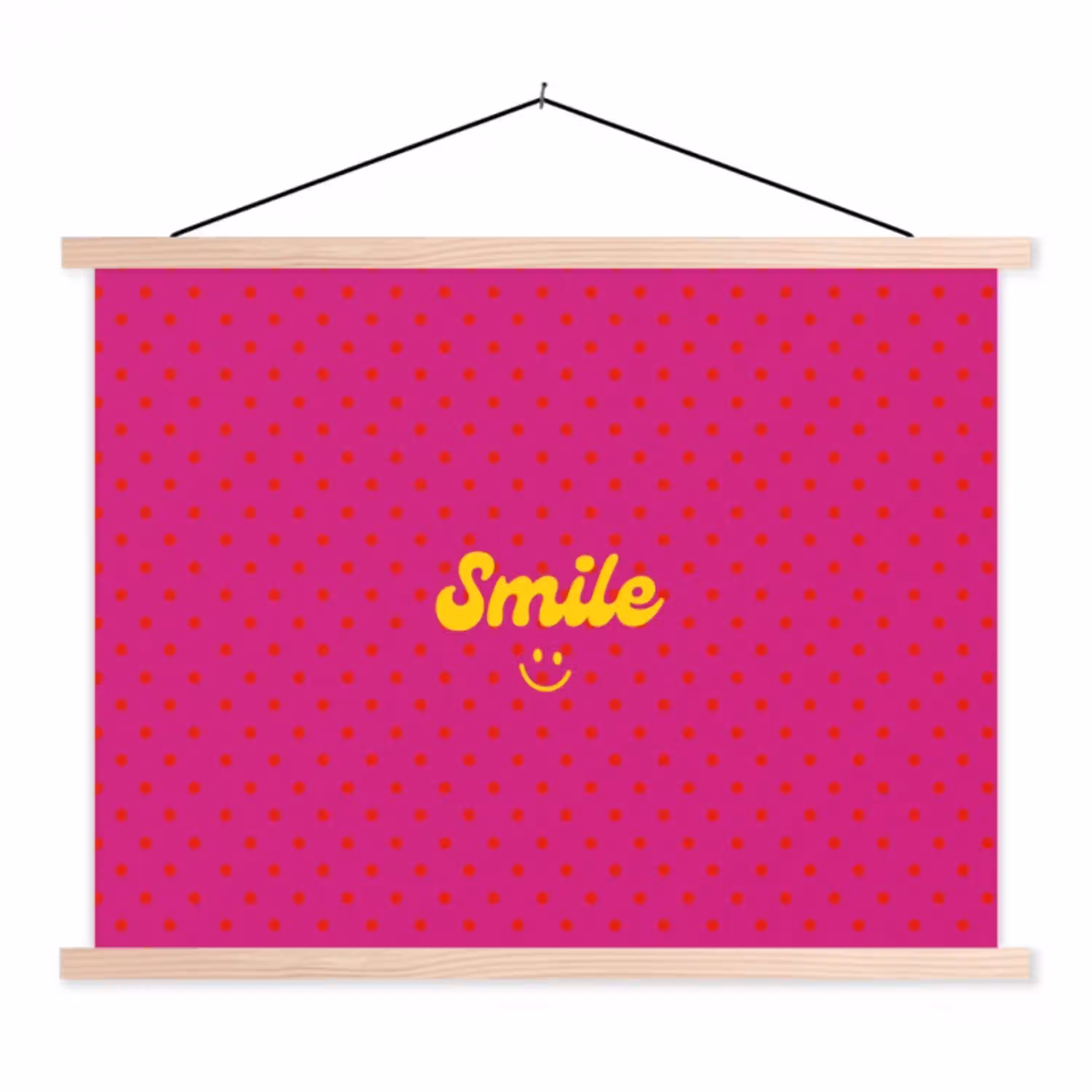 Smile - Stippen - Geel - Smiley - Roze textielposter latten blank klein -3d