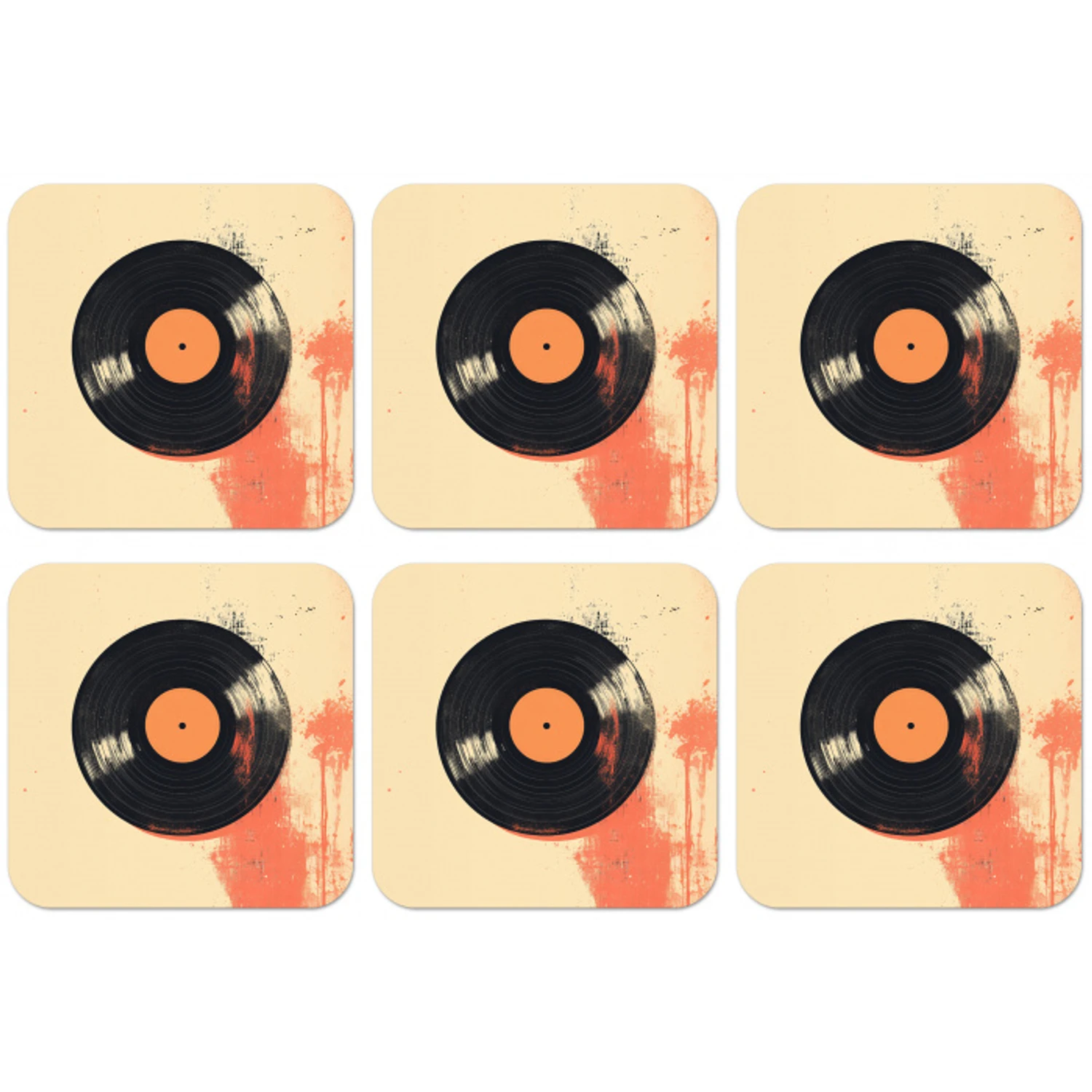 Vinylplaat - Zwart - Verfspatten - Retro onderzetter kurk middel -zkaufland3dotto