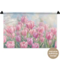 Tulpen - Veld - Lente - Roze Wandkleed katoen klein -t3d_DE