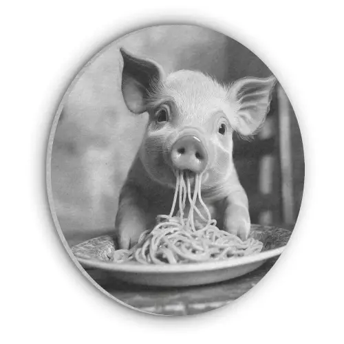 Varken - Schattig - Spaghetti - Zwart wit - Dier Akoestische PET Vilt - Rond klein -3d
