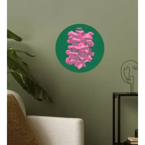 Abstract - Pink - Lijnen - Groen Wandcirkel behangsticker klein -sfeer2