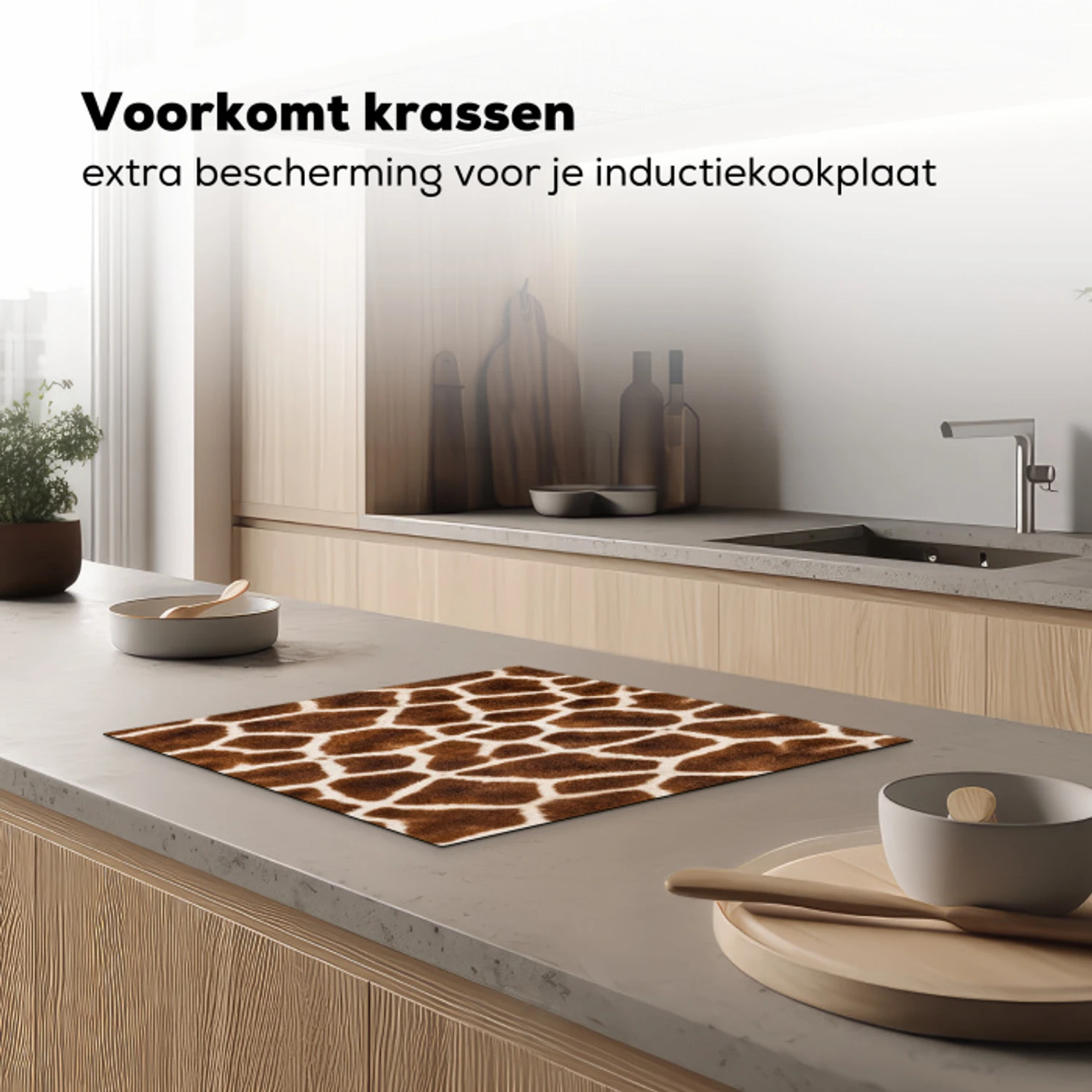 Giraf - Vacht - Klassiek - Bruin Inductie beschermer vinyl 3mm middel -sfeer1
