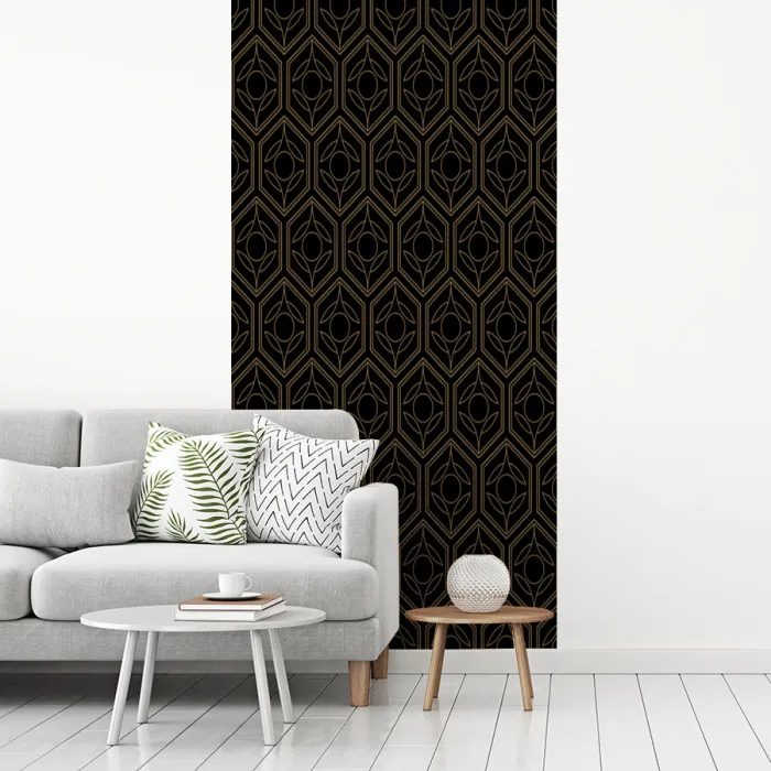 Zwart - Goud - Bloemenkern fotobehang vinyl groot 64 -woonkamer