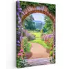 Doorkijk - Poort - Bloemen - Tuin Tuinposter op houten frame 2 cm dik klein -3d