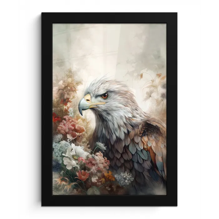 Arend - Adelaar - Vogel - Bloemen - Natuur fotolijst zwart zonder passe partout klein -3d