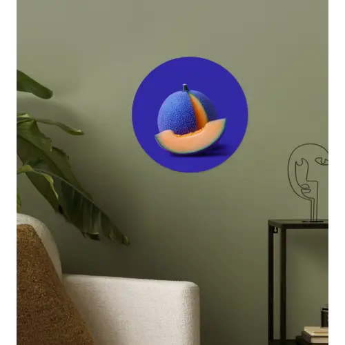 Meloen - Blauw - Oranje - Kunstzinnig Wandcirkel behangsticker klein -sfeer2