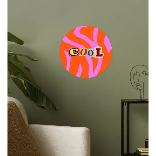 Zebraprint - Grafisch - COOL - Oranje Wandcirkel behangsticker klein -sfeer2