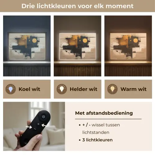 Abstract - Zwart - Goud - Modern Light Box met batterij (Wandlamp) middel -USP_lichtkleurNL