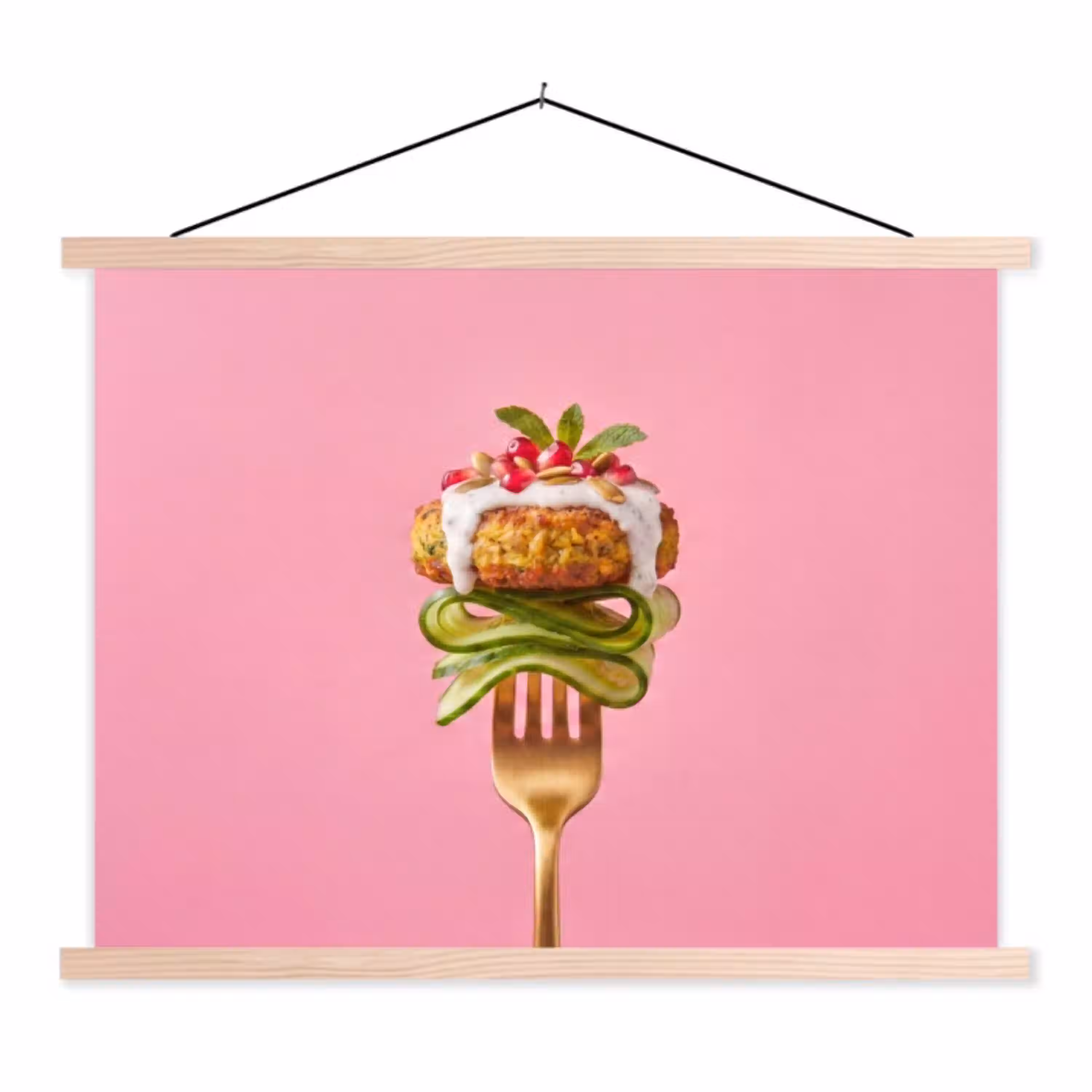 Eten - Vork - Roze textielposter latten blank klein -3d