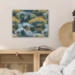Huisjes - Bloemen - Patroon - Geel - Blauw PET vilt klein 837 -sfeer3