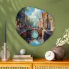 Stad - Gracht - Zon - Fietsen Wandcirkel Organisch Plexiglas middel -sfeer2