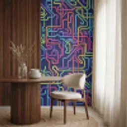 Retro - Abstract - Neon Behang Vinyl klein -sfeer1