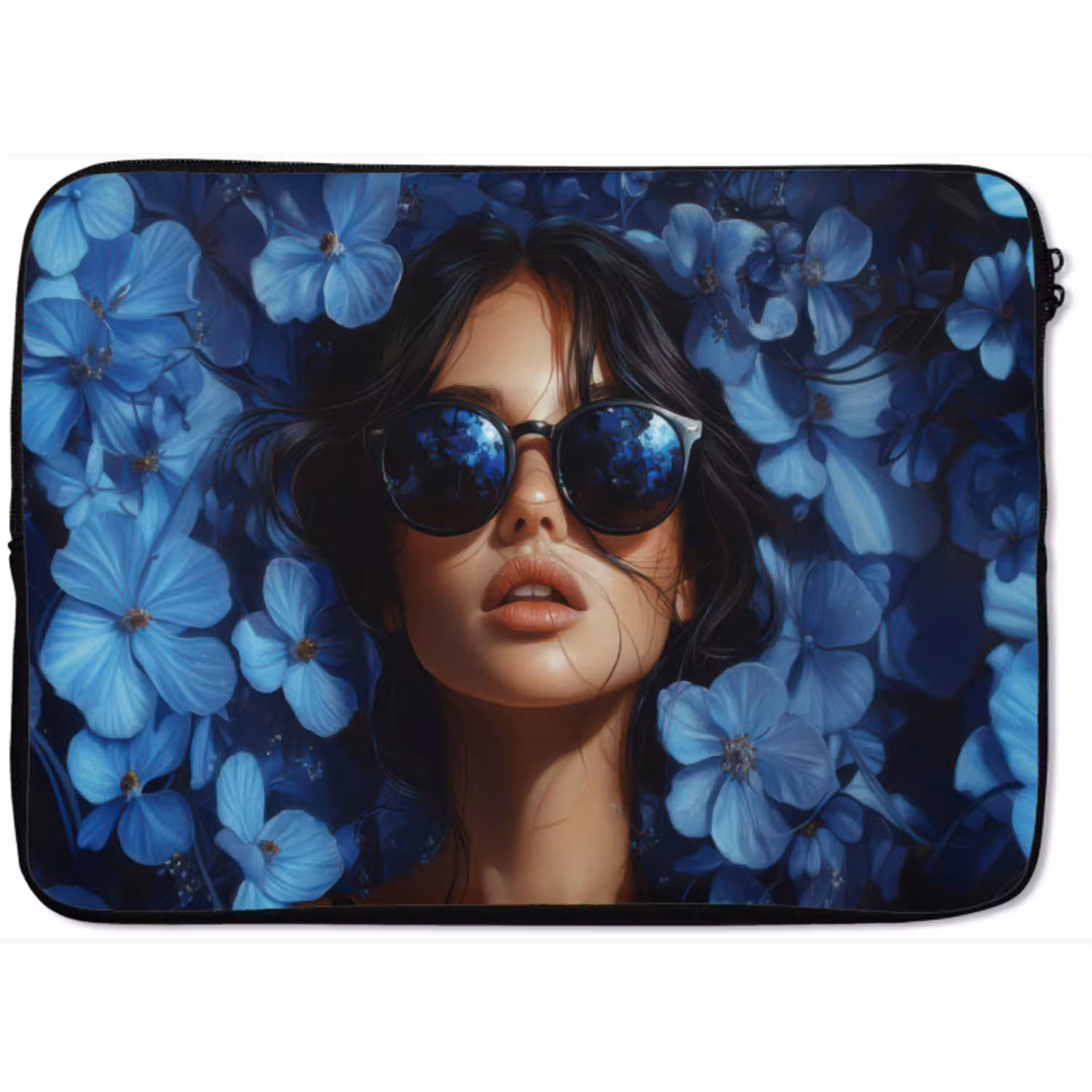 Vrouw - Blauw - Bloemen - Vlinders - Natuur laptophoes neopreen klein -zkaufland3dotto