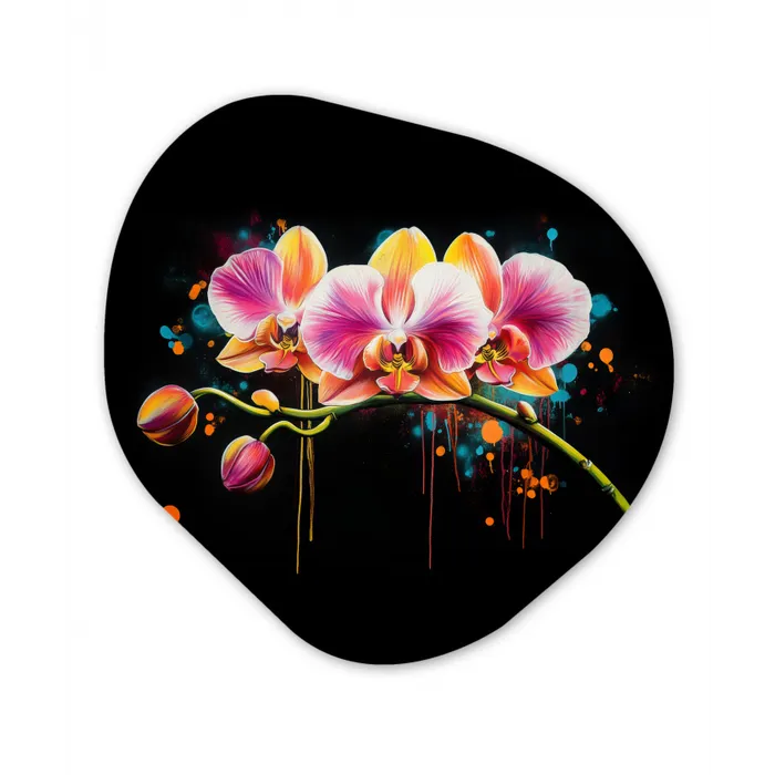 Orchidee - Graffiti - Kleurrijk - Bloemen - Abstract Wandcirkel Organisch Plexiglas middel -3d