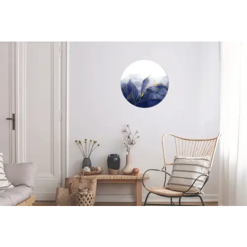 Marmer - Blauw - Marmerlook - Goud - Textuur Wandcirkel aluminium klein -woonkamer