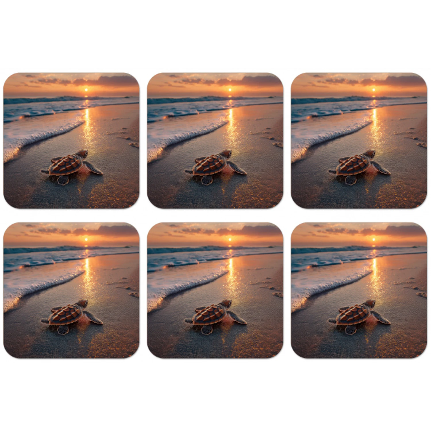 Schildpad - strand - Zonsondergang onderzetter kurk middel -zkaufland3dotto