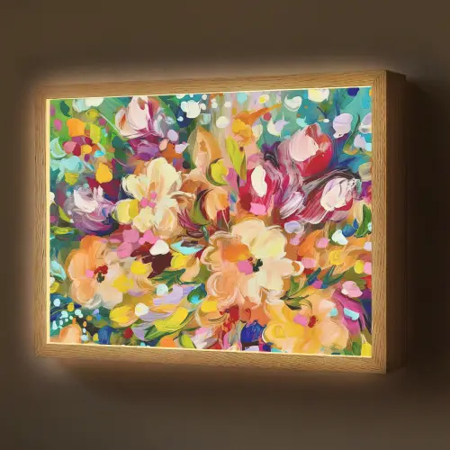 Schilderij - Olieverf - Bloemen - Regenboog Light Box met batterij (Wandlamp) middel -z3d_website