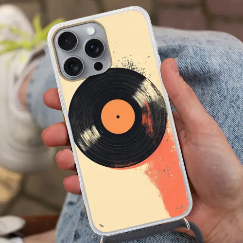 Vinylplaat - Zwart - Verfspatten - Retro Hoesje iPhone 16 Pro Max met koord klein -sfeer3