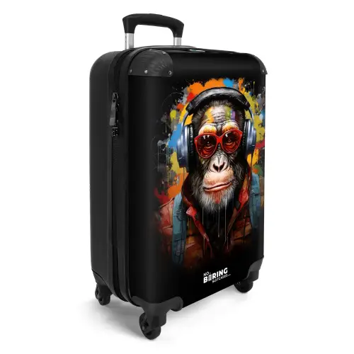 Chimpansee met Koptelefoon en Graffiti-Spray Koffer - NBS - Handbagage middel -productfoto_3d