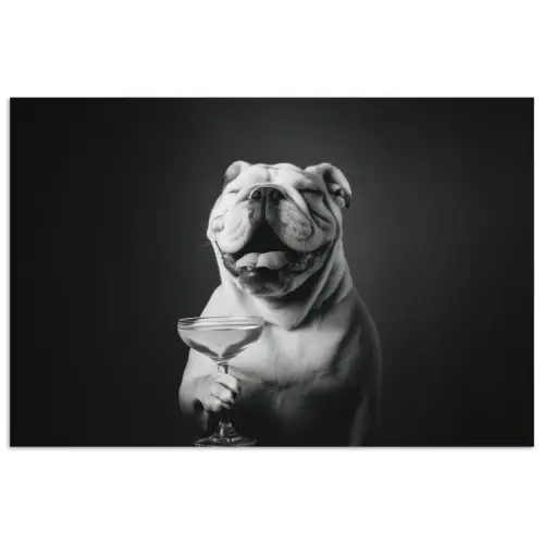 Buldog - Hond - Glas poster papier klein -3d