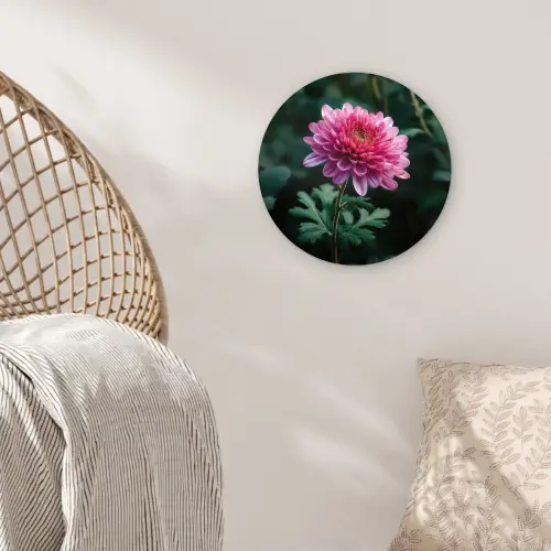 Blad - Chrysant - Roze - Schaduw Wandcirkel kunststof plaat 5mm dik klein -sfeer5