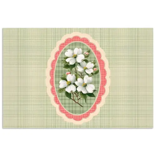 Bloemen - Illustratie - Geruit - Groen poster papier klein -3d