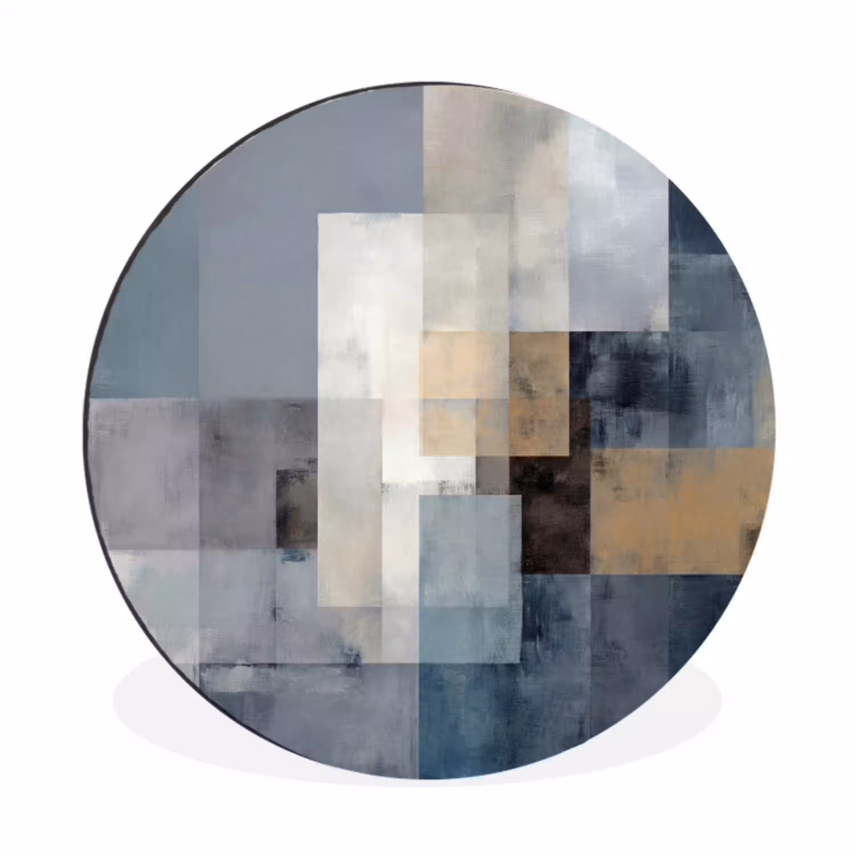 Rechthoeken - Abstract - Blauw Wandcirkel aluminium klein -3d