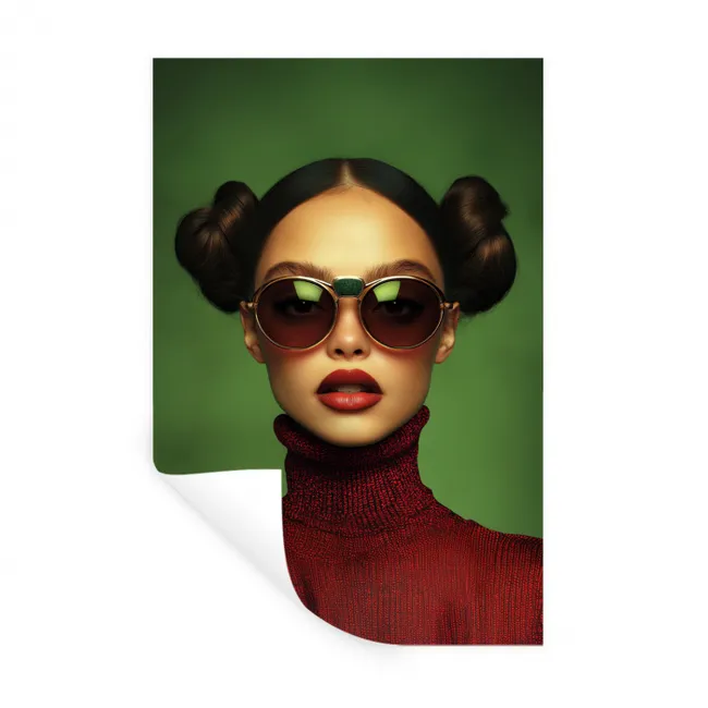 Vrouw - Groen - Bril - Aesthetic - Modern Muursticker klein -3d