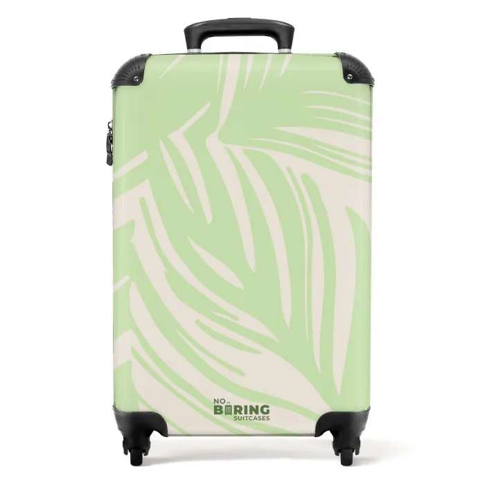 Grote bladeren in lichtgroen met beige NBS - Handbagage koffer - Unisex middel -productfoto_recht