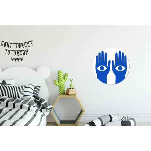 Handen - Twee - Ogen - Blauw Wandcirkel aluminium klein -kinderkamer